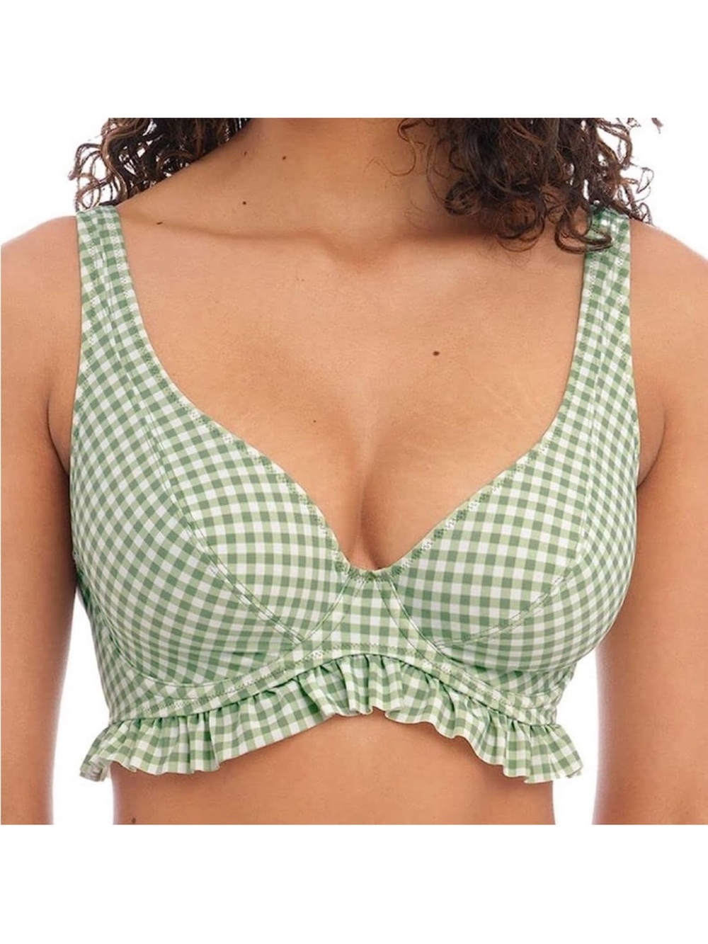 Freya Check in Underwire High Apex Green & White Bikini Top - Size 36G